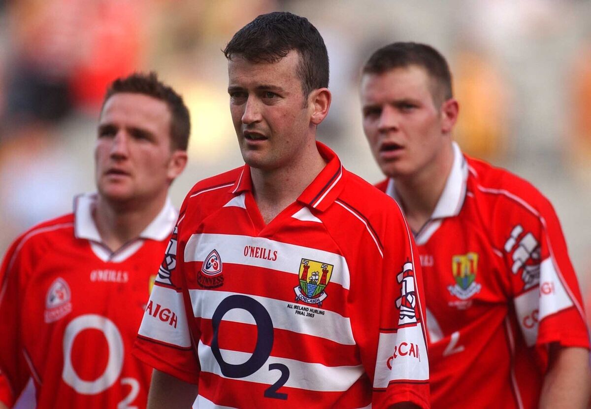 Dónal Óg Cusack (centre) with Cork team-mates Mickey O'Connell and Niall McCarthy after the 2003 All-Ireland SHC final against Kilkenny. Picture: Eddie O'Hare