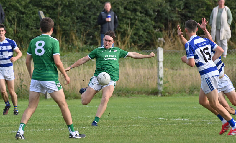  Danny Miskella of Ballincollig takes a shot at goal. Picture: Dan Linehan