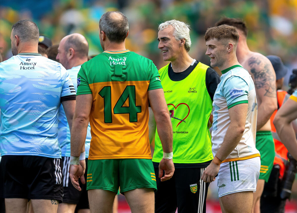 Donegal football manager Jim McGuinness after the Meath game with his players. Picture: INPHO/Tom O’Hanlon