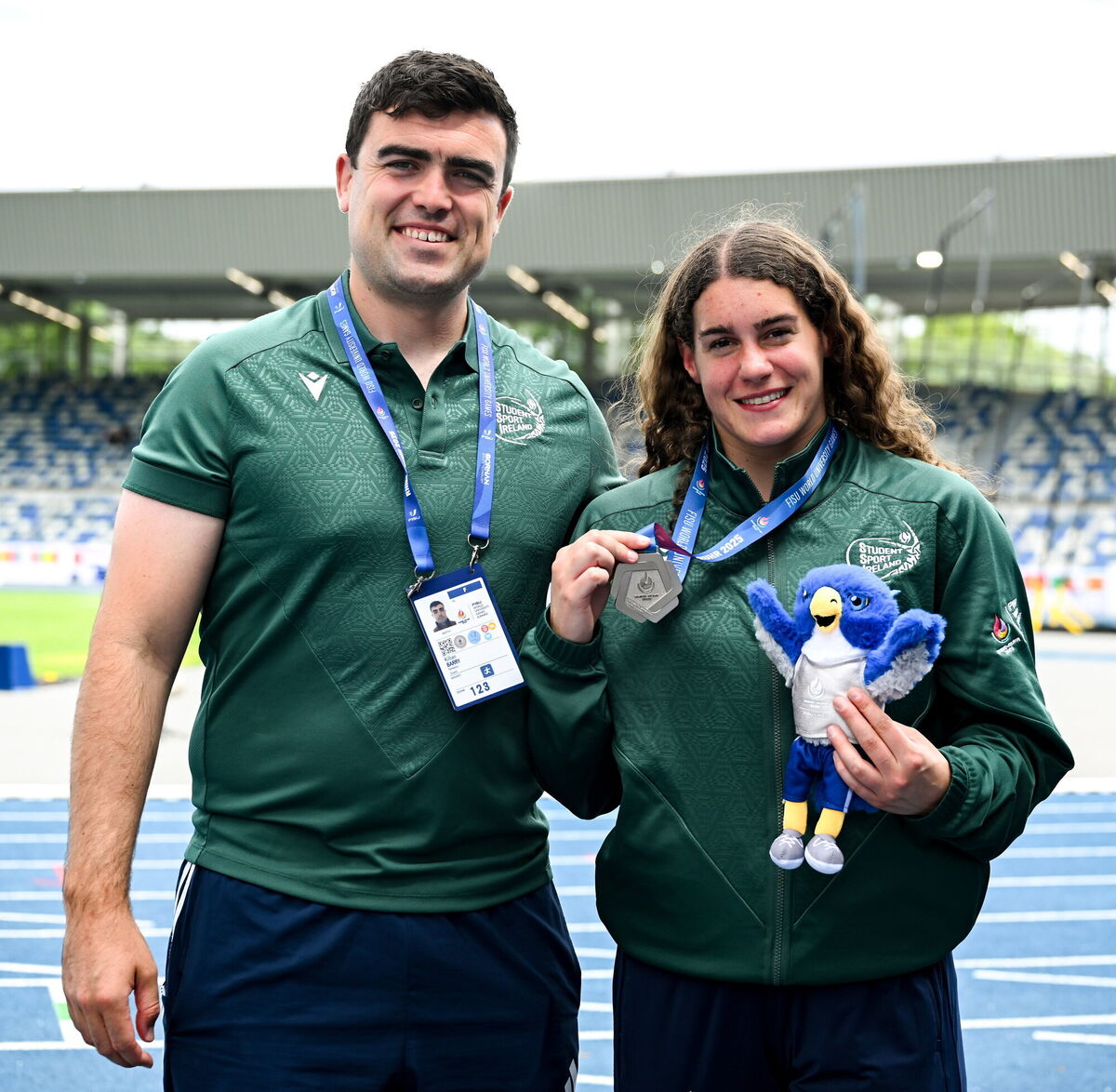 Tuthill with her coach Killian Barry. Picture: Shauna Clinton/Sportsfile
