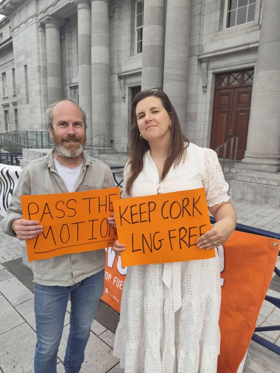 Councillors Oliver Moran and Niamh O'Connor at the LNG protest. Councillors Oliver Moran and Niamh O'Connor at the LNG protest.