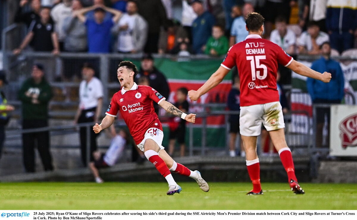 Ryan O'Kane of Sligo Rovers after hitting the winner on Friday night. Picture: Ben McShane/Sportsfile Ryan O'Kane of Sligo Rovers after hitting the winner on Friday night. Picture: Ben McShane/Sportsfile
