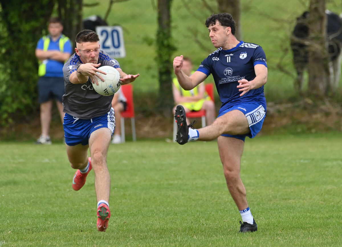 Gearóid Ó Goillidhe of Cill Na Martra blocking Denis O'Connor of Knocknagree. Picture Dan Linehan Gearóid Ó Goillidhe of Cill Na Martra blocking Denis O'Connor of Knocknagree. Picture Dan Linehan