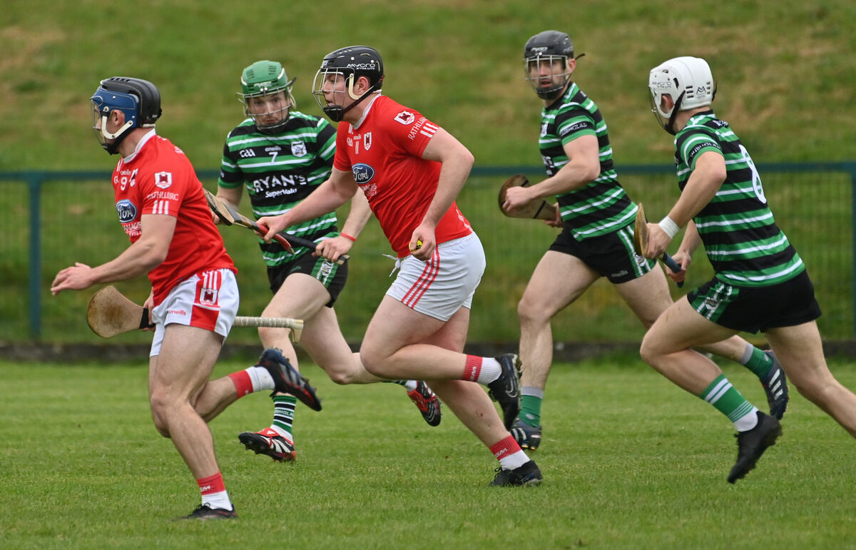  Conor Buckley, Charleville breaking between Douglas players Kevin McSweeney, Andrew O'Connell and Conor Kingston. Picture Dan Linehan