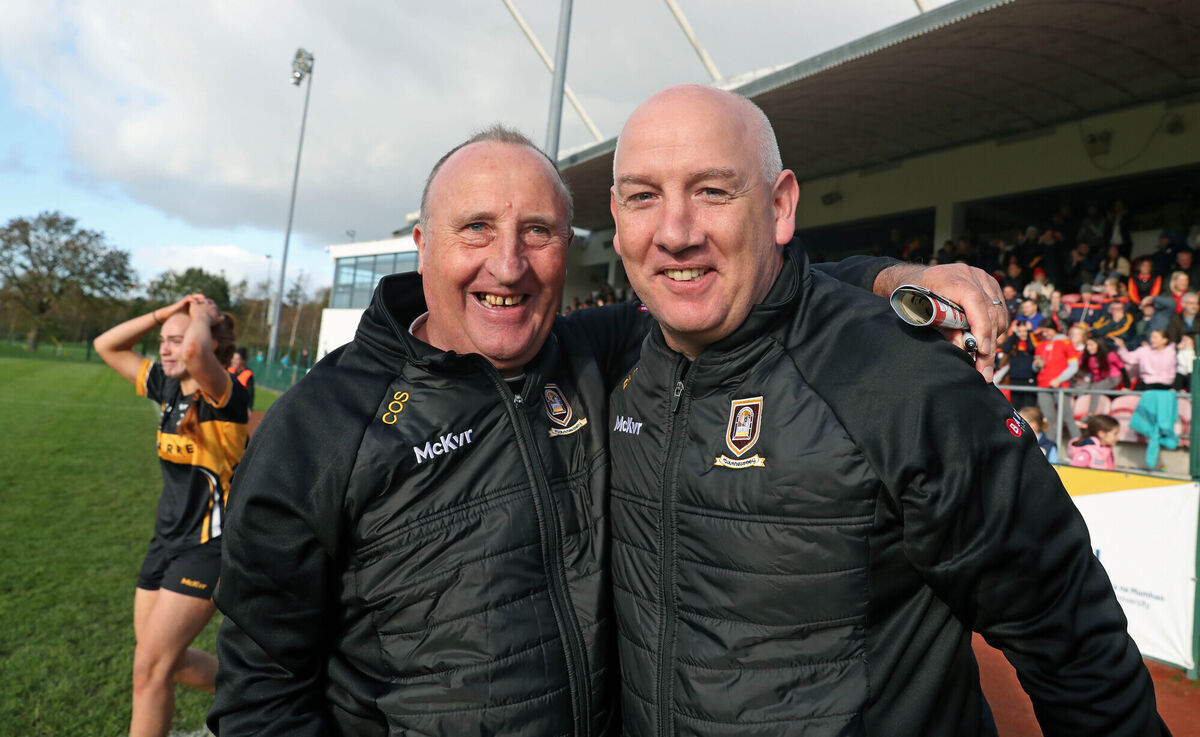  Con O'Sullivan and Ronan McCarthy, Mourneabbey, celebrate the 2023 county success. Picture: Jim Coughlan.