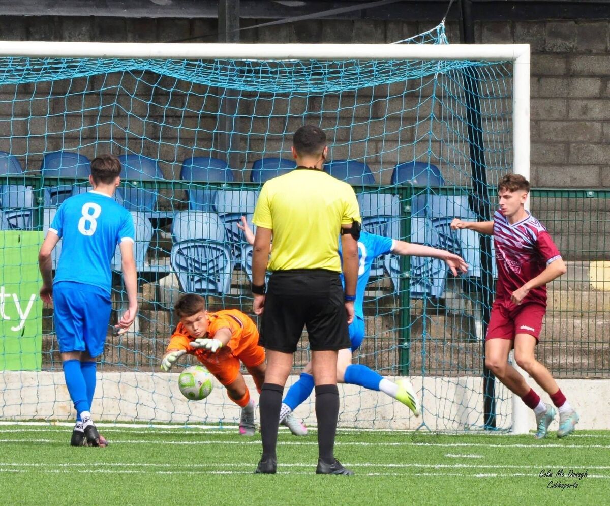 Cobh Ramblers goalkeeper Luke Morrissey makes a save against Waterford at St Colman's Park. 