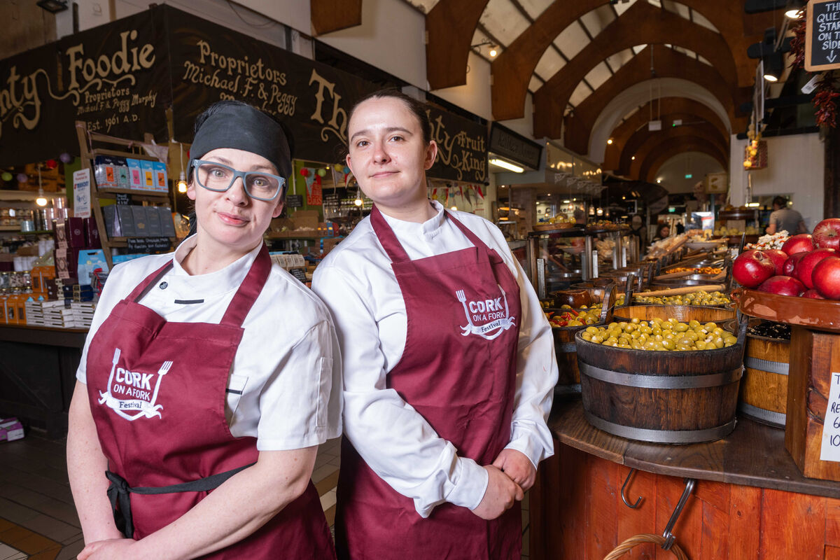 Cork chefs Pamela Kelly (Farmgate Café) and Aishling Moore (Goldie) at the launch of Cork on a Fork Fest in The English Market. Cork chefs Pamela Kelly (Farmgate Café) and Aishling Moore (Goldie) at the launch of Cork on a Fork Fest in The English Market.