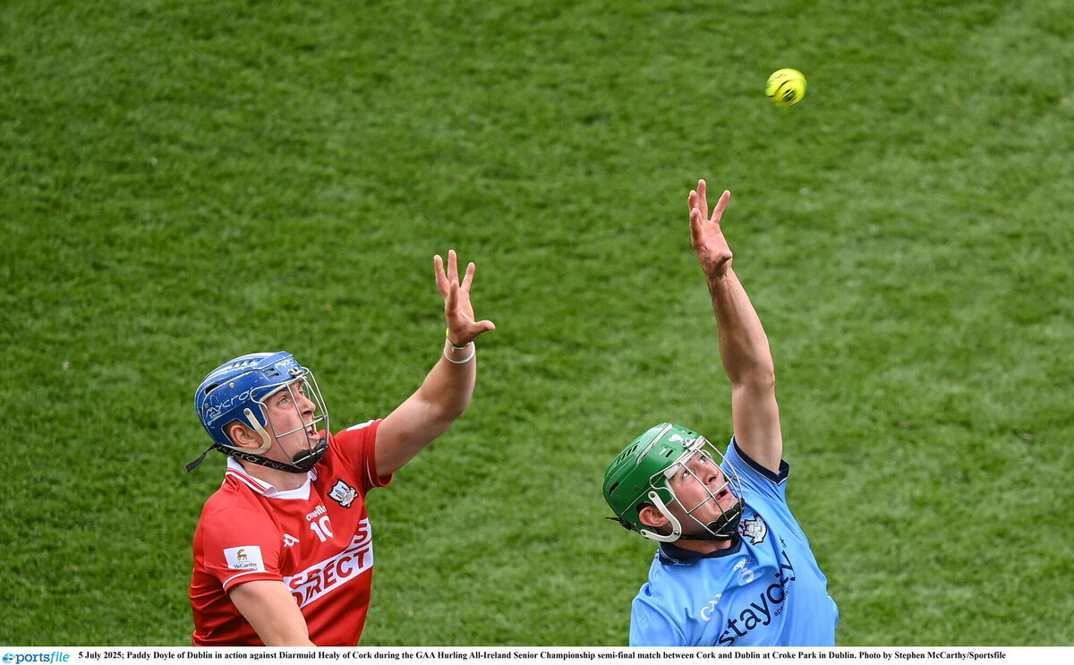 Paddy Doyle of Dublin in action against Diarmuid Healy of Cork. Picture: Stephen McCarthy/Sportsfile