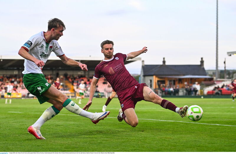 Alex Nolan of Cork City in action against Robert Slevin of Galway United during the SSE Airtricity Men's Premier Division match between Cork City and Galway United at Turner's Cross in Cork. Picture: Tyler Miller/Sportsfile