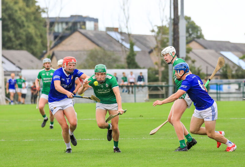 Ballincollig's Seán O'Neill tries to break away from Ballinhassig's Charlie Grainger. Picture: David Creedon Ballincollig's Seán O'Neill tries to break away from Ballinhassig's Charlie Grainger. Picture: David Creedon