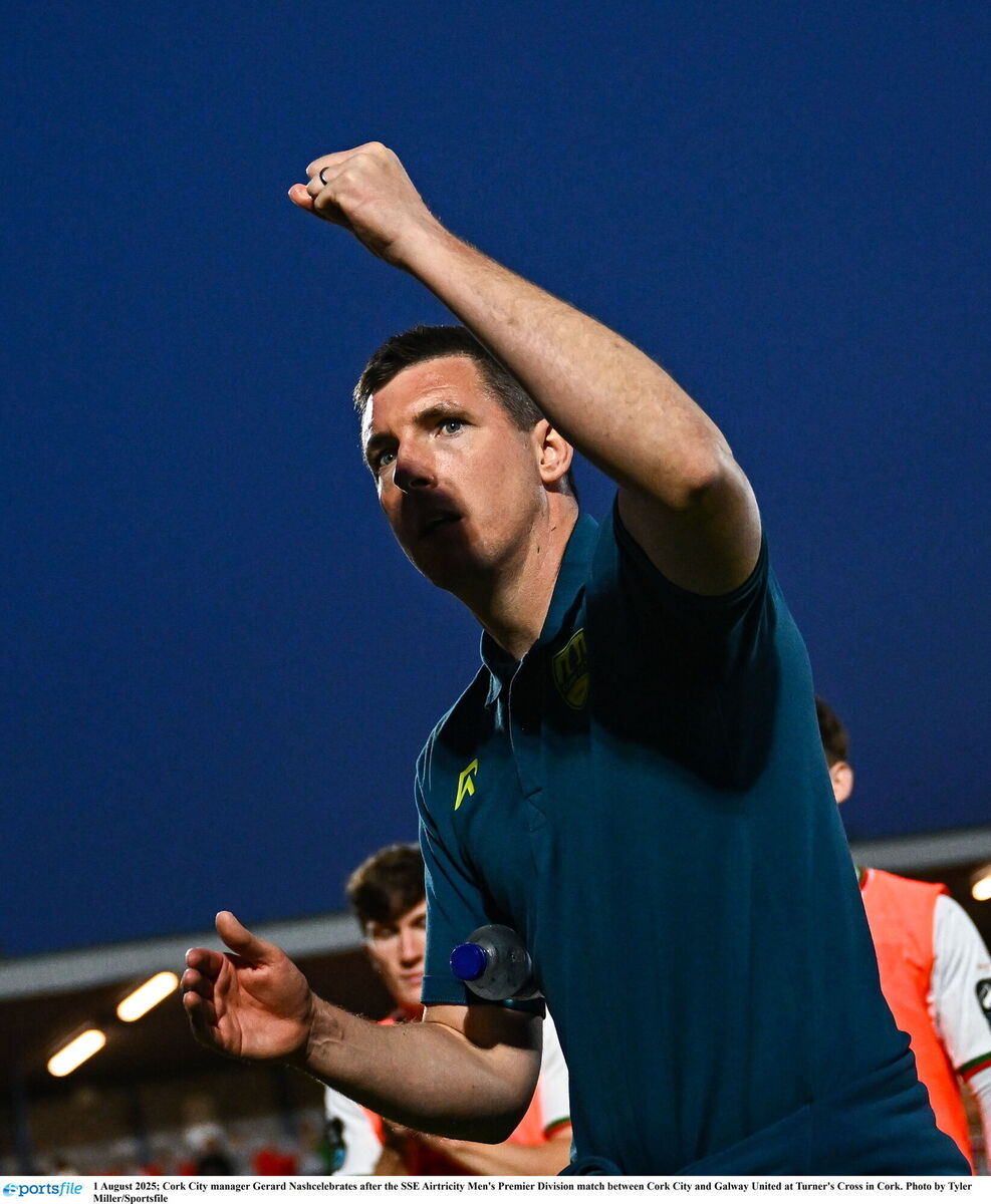 Cork City manager Gerard Nashcelebrates after the SSE Airtricity Men's Premier Division match between Cork City and Galway United at Turner's Cross in Cork. Picture: Tyler Miller/Sportsfile Cork City manager Gerard Nashcelebrates after the SSE Airtricity Men's Premier Division match between Cork City and Galway United at Turner's Cross in Cork. Picture: Tyler Miller/Sportsfile