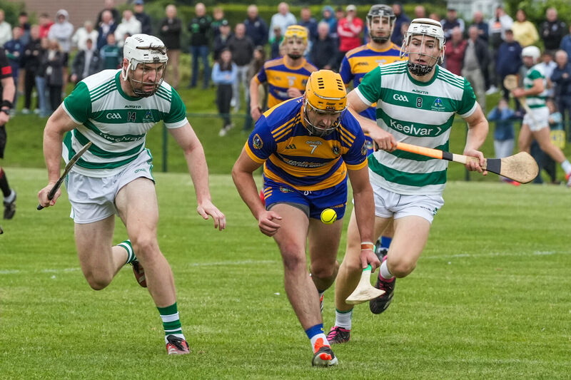John Cronin of Lisgood takes on Chris O'Leary and Mark Hegarty, Valley Rovers. Picture: Noel Sweeney John Cronin of Lisgood takes on Chris O'Leary and Mark Hegarty, Valley Rovers. Picture: Noel Sweeney