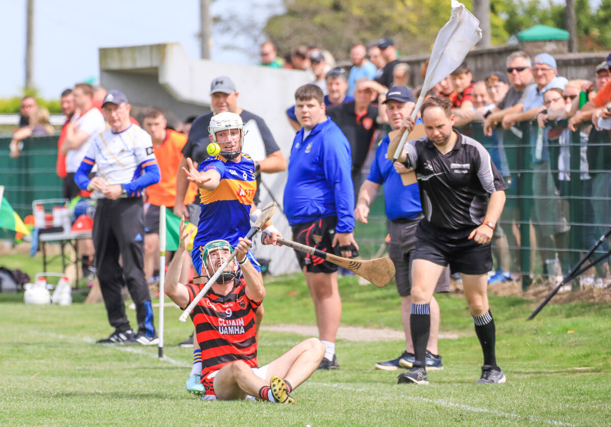 Cloyne's Ashley Walsh under pressure from Carrigaline's Jack McCarthy in the Co-Op Superstores PIHC match on Sunday. Picture: David Creedon Cloyne's Ashley Walsh under pressure from Carrigaline's Jack McCarthy in the Co-Op Superstores PIHC match on Sunday. Picture: David Creedon