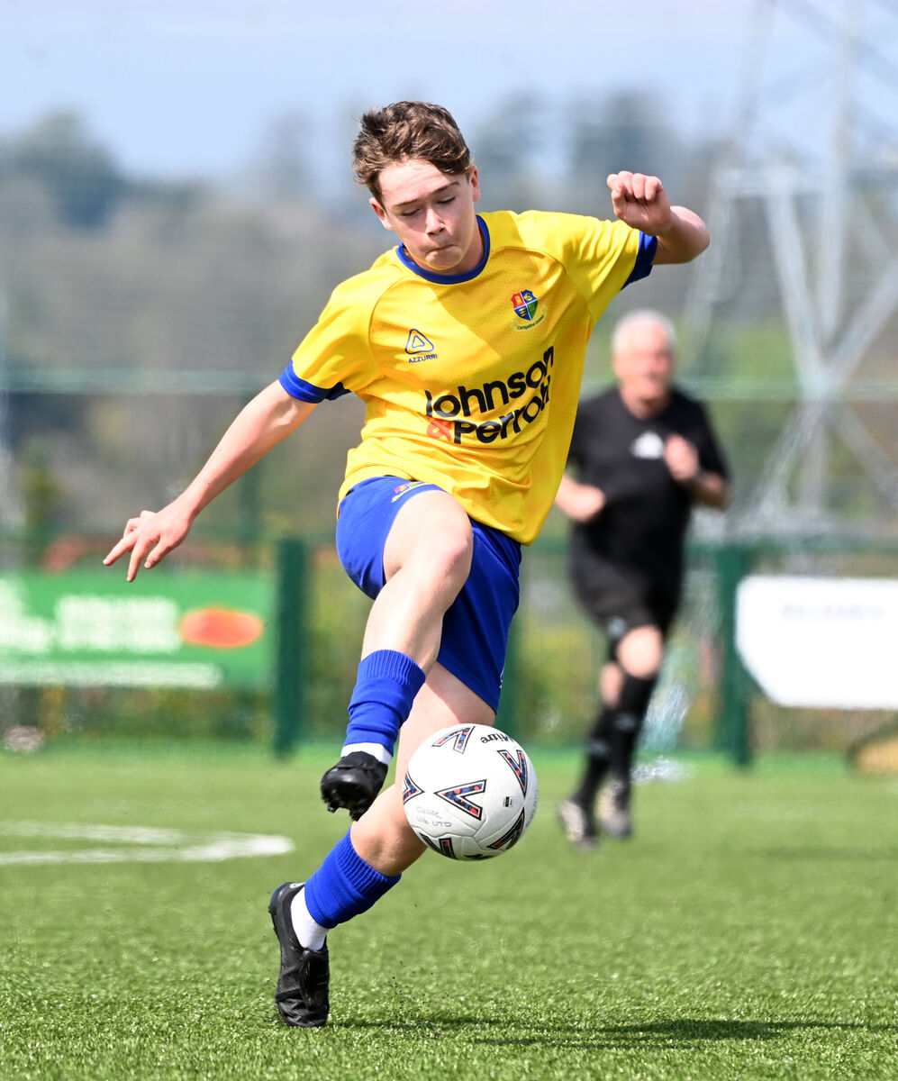  Dylan O'Driscoll on the ball for the Carrigaline United U16s. Picture: Larry Cummins