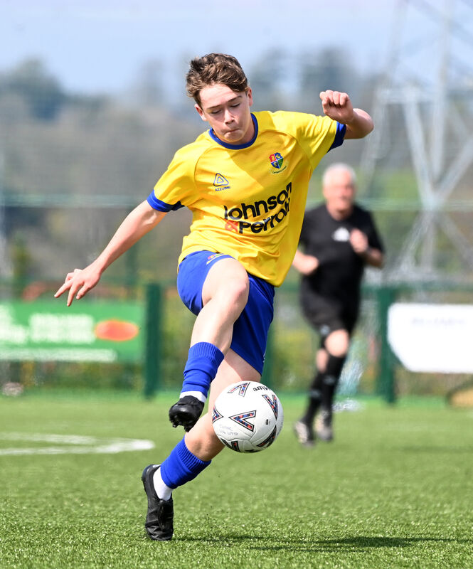 Dylan O'Driscoll on the ball for the Carrigaline United U16s. Picture: Larry Cummins