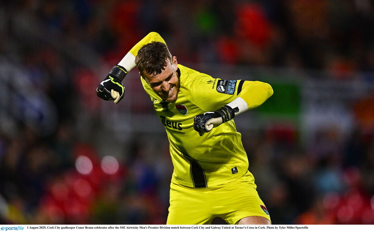 Cork City goalkeeper Conor Brann celebrates after the SSE Airtricity Men's Premier Division match between Cork City and Galway United at Turner's Cross in Cork. Picture: Tyler Miller/Sportsfile