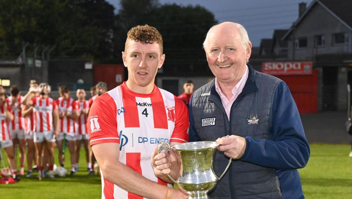 Pat Horgan, chairman Cork county board presents the Denis O'Riordan cup to Imokilly captain Ciaran O'Brien after defeating Muskerry in the Co Op Superstores Divisional/Colleges SHC final at Pairc Ui Rinn last year. Picture: Eddie O'Hare