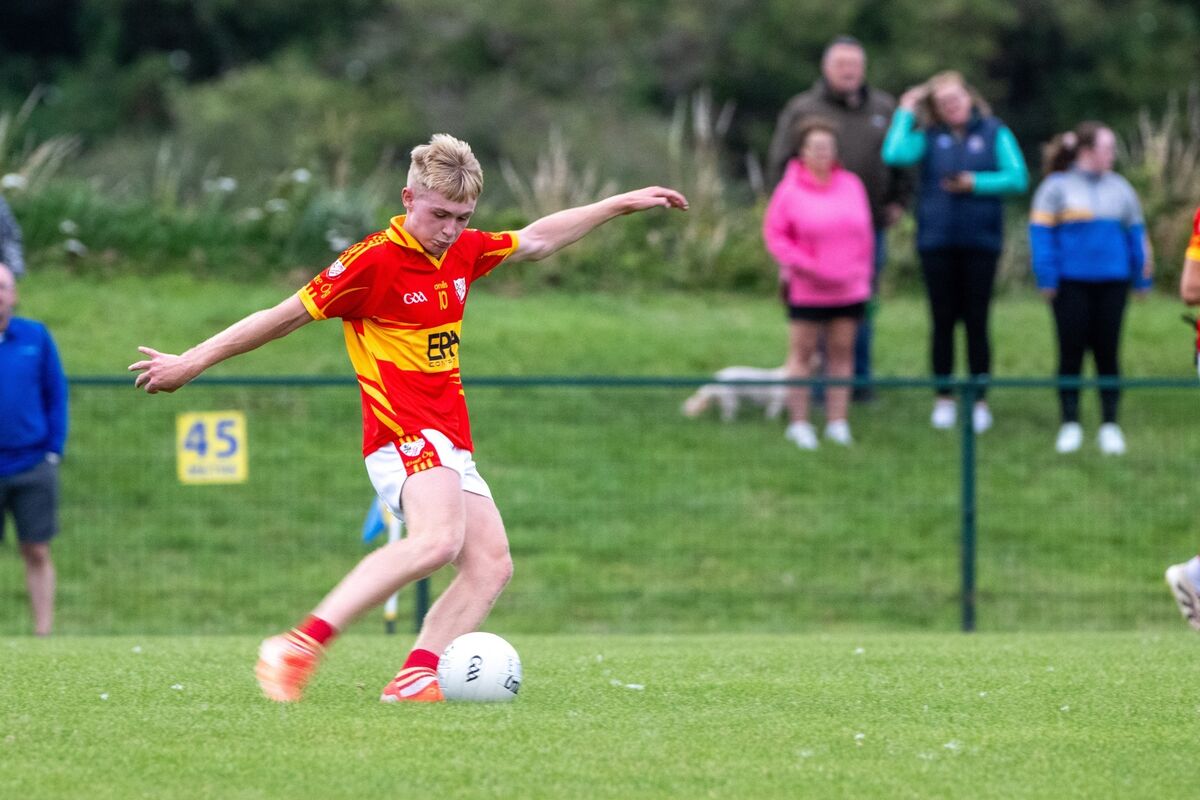 Éire Óg’s Ethan Hyde strikes a free. Picture: Chani Anderson Éire Óg’s Ethan Hyde strikes a free. Picture: Chani Anderson