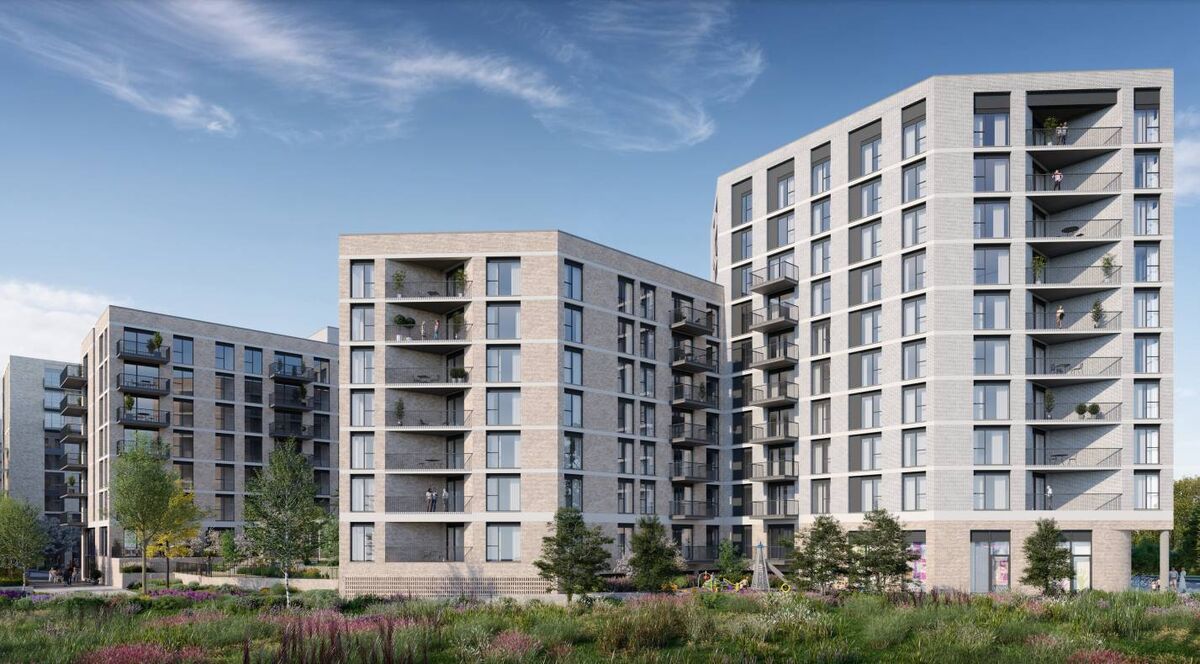 CGI configuration of the 176-apartment unit LRD at the former Ford Distribution site.