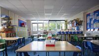 Empty Tables And Chairs In Primary Or Elementary School Classroom