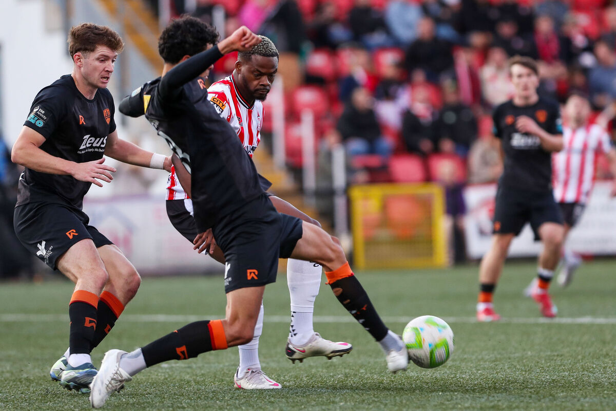 Cork’s Freddie Anderson gets the tackle in on Derry’s Dipo Akinyemi. Picture: ©INPHO/Lorcan Doherty Cork’s Freddie Anderson gets the tackle in on Derry’s Dipo Akinyemi. Picture: ©INPHO/Lorcan Doherty