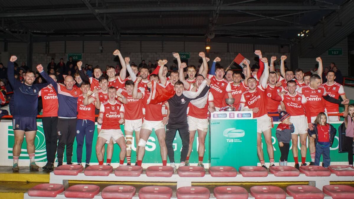Joy for the Watergrasshill hurlers after winning the AIB Munster Club IHC title with victory over Cashel King Cormacs. Picture: Pádraig Hogan