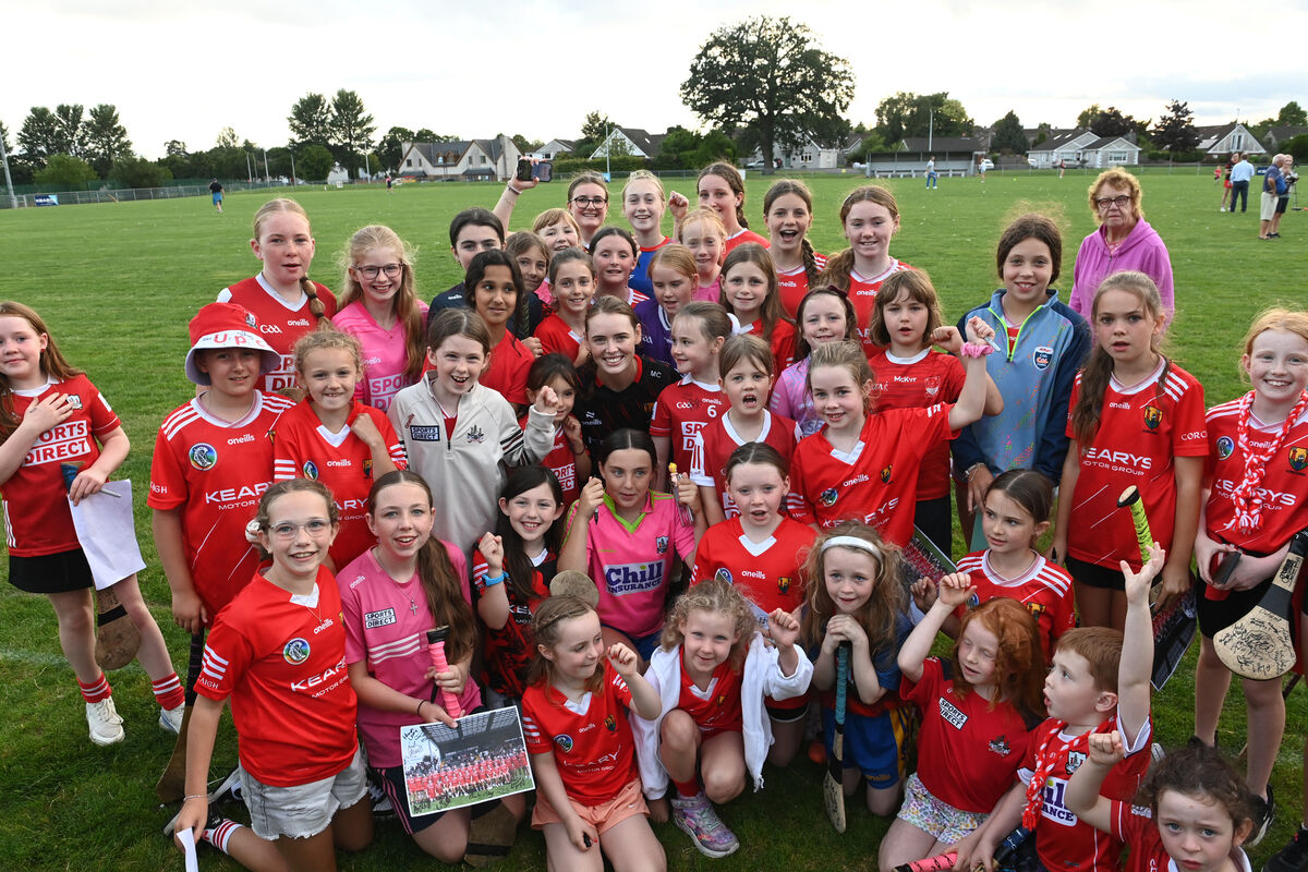  Cork camogie captain Meabh Cahalane amongst a big group of supporters. Picture: Larry Cummins