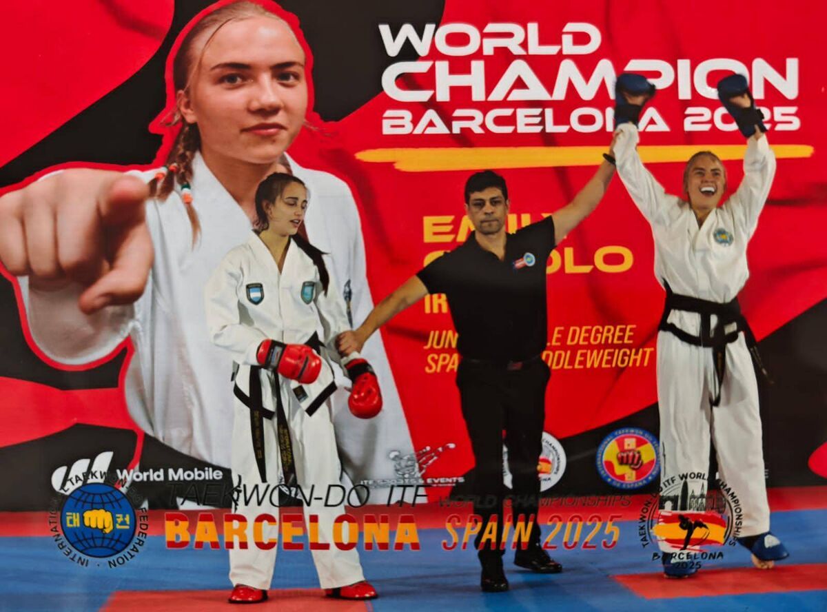 Emily O'Polo being crowned a world champion at the ITF Taekwondo World Championships in Barcelona.