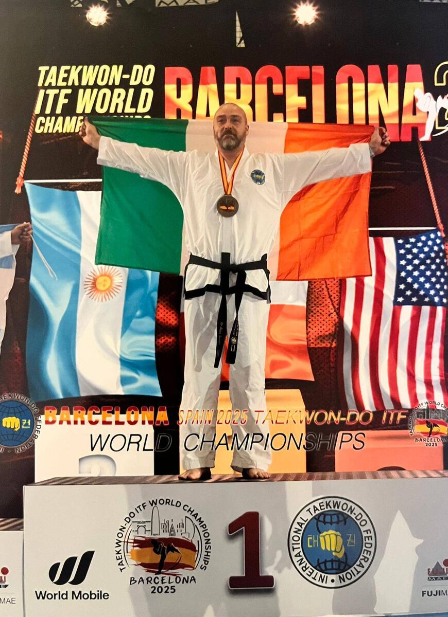 Alan Sands on top of the podium at the ITF Taekwondo World Championships in Barcelona.