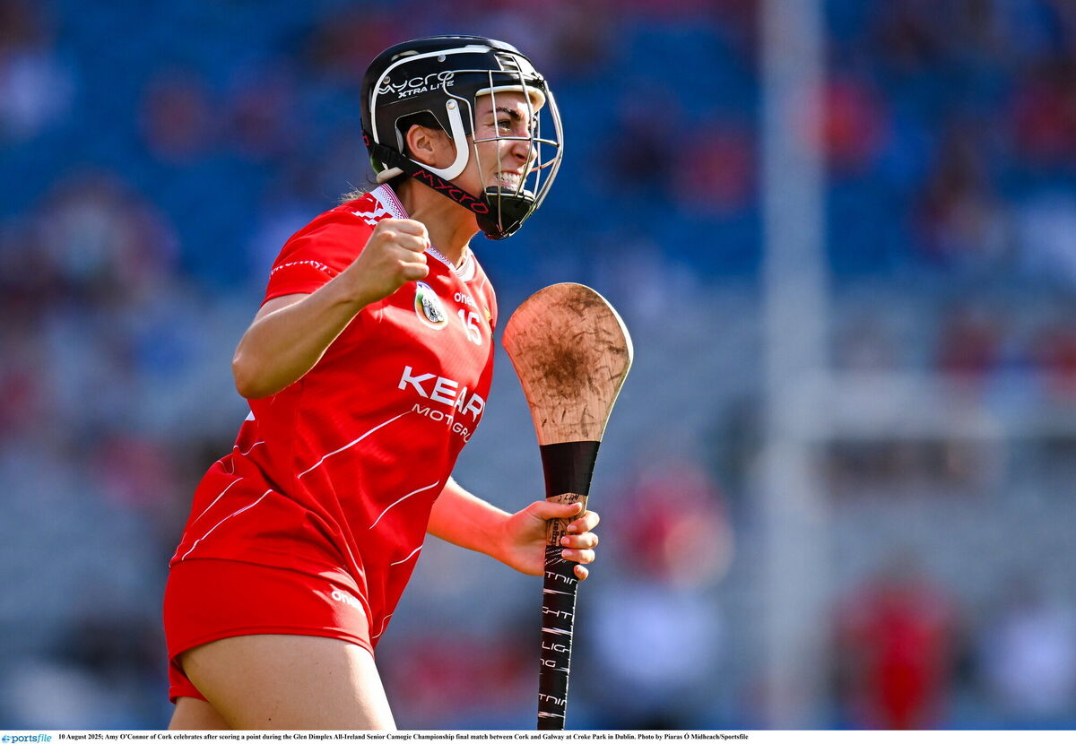 Amy O’Connor of Cork celebrates after scoring a point. Picture: Piaras Ó Mídheach/Sportsfile