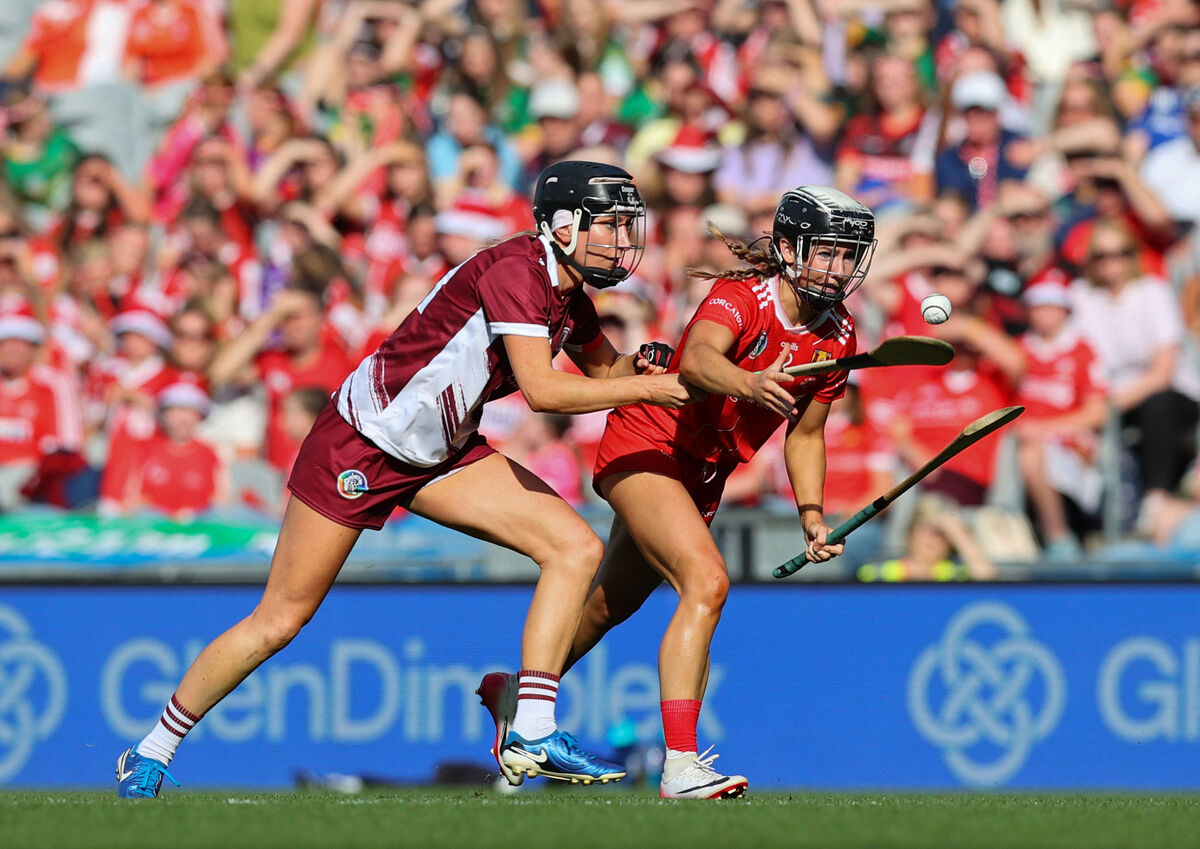 Cork’s Saoirse McCarthy tackles Galway's Siobhan Gardiner. Picture: INPHO/Tom O’Hanlon