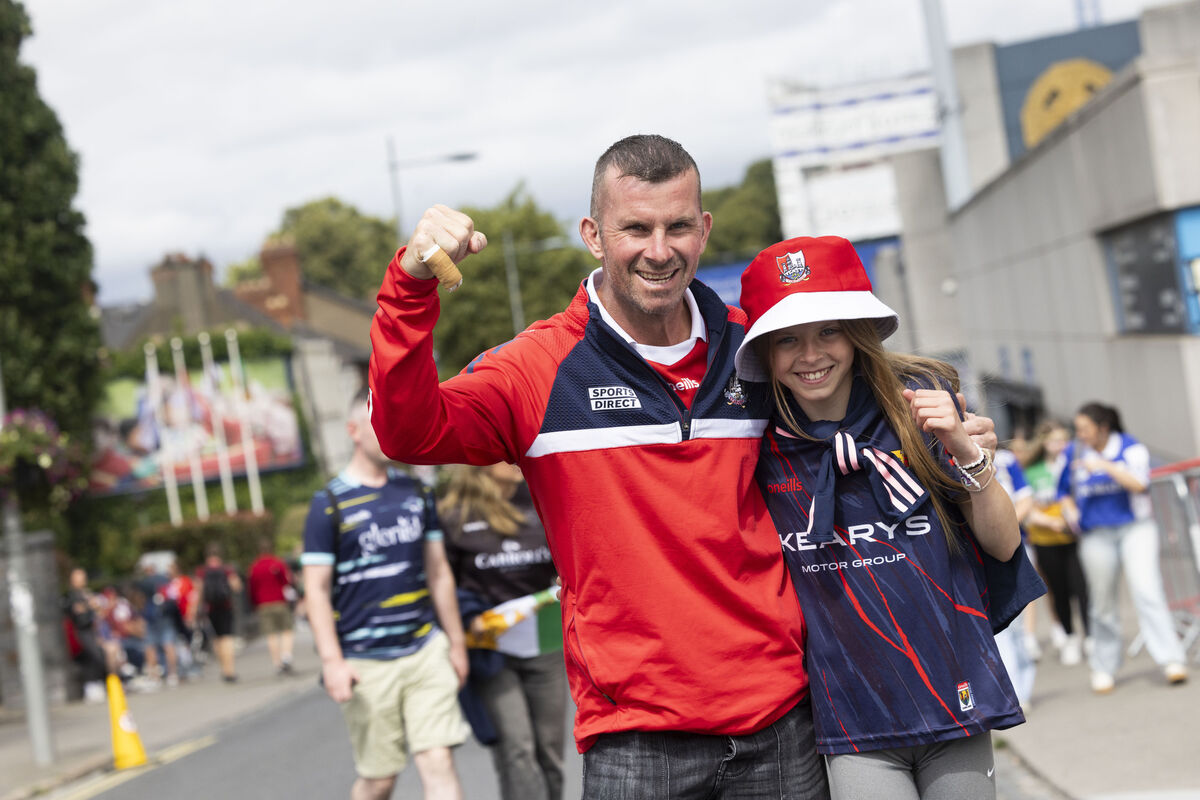 John and Lily Power (11) from Co Cork outside Croke Park ahead of the All Ireland Camogie Snr Final with Galway vs Cork. Photo: Sam Boal/Collins photos