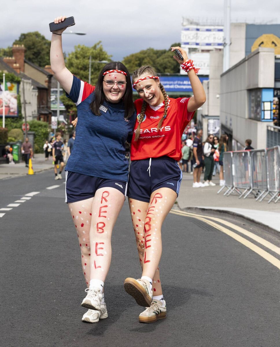 Elisha Sexton and Hannah Hodnett from St Patricks Club Skibbereen, Cork outside Croke Park ahead of the All Ireland Camogie Snr Final with Galway vs Cork. Photo: Sam Boal/Collins photos