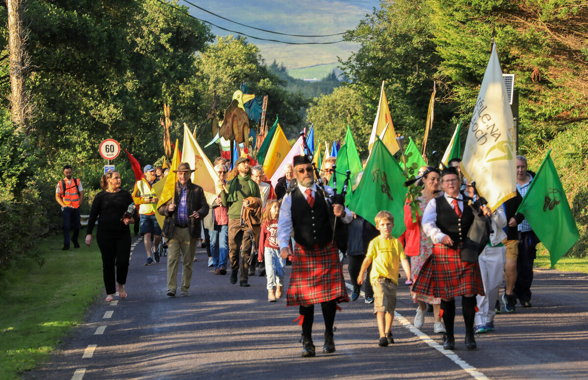 The parade of fire from the hearth of Seán O Riada to where the festival beacon is to be lit at Féile na Laoch 2025 (Festival of Heroes) which took place in Cúil Aodha, Co. Cork. - Picture: David Creedon The parade of fire from the hearth of Seán O Riada to where the festival beacon is to be lit at Féile na Laoch 2025 (Festival of Heroes) which took place in Cúil Aodha, Co. Cork. - Picture: David Creedon