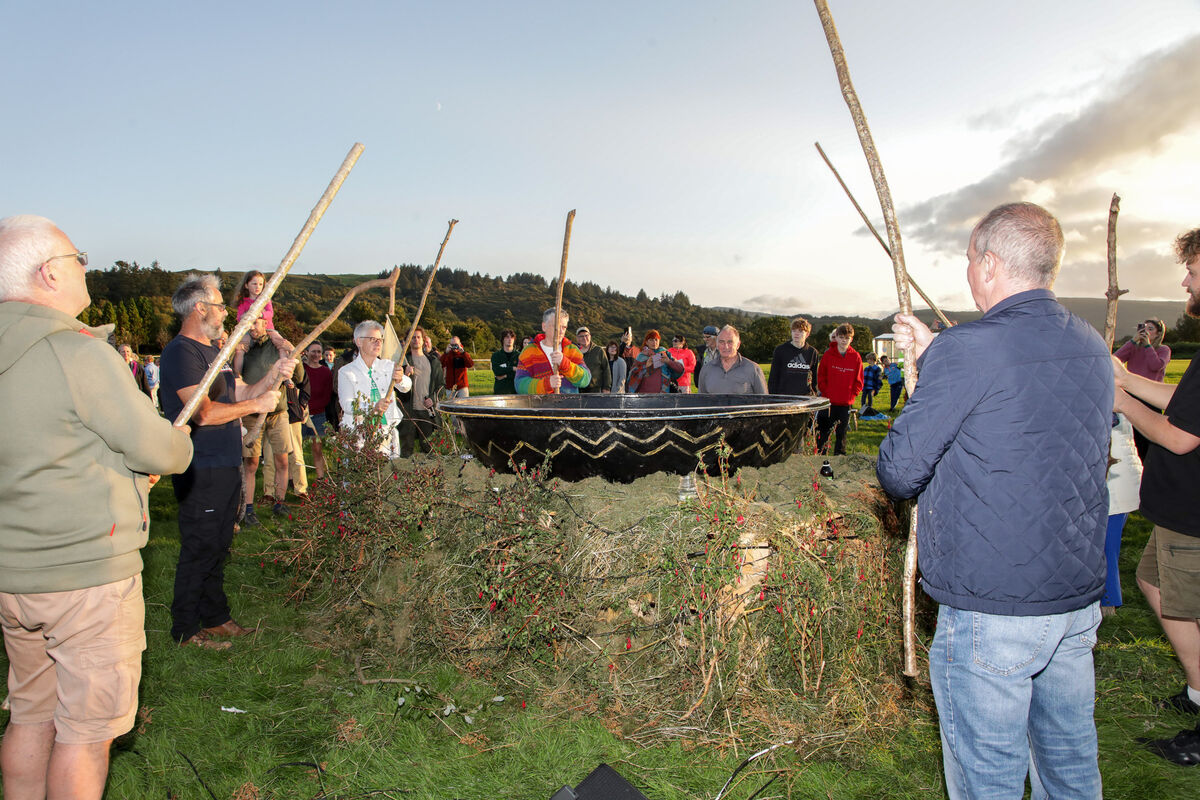 The Elders fill the magic bath to clense the space with waters of the seven wells at Féile na Laoch 2025 (Festival of Heroes) which took place in Cúil Aodha, Co. Cork. - Picture: David Creedon The Elders fill the magic bath to clense the space with waters of the seven wells at Féile na Laoch 2025 (Festival of Heroes) which took place in Cúil Aodha, Co. Cork. - Picture: David Creedon