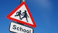 School children crossing sign with copy space