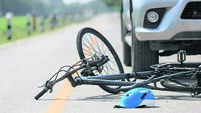 Accident car crash with bicycle on road