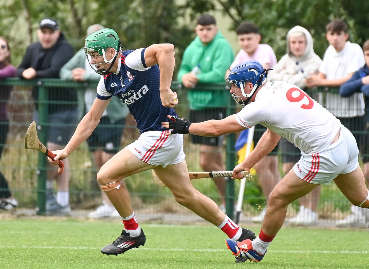 Watergrasshill's Adam Murphy tries to get away from Blarney's Stephen Mullane. Picture: David Keane. Watergrasshill's Adam Murphy tries to get away from Blarney's Stephen Mullane. Picture: David Keane.