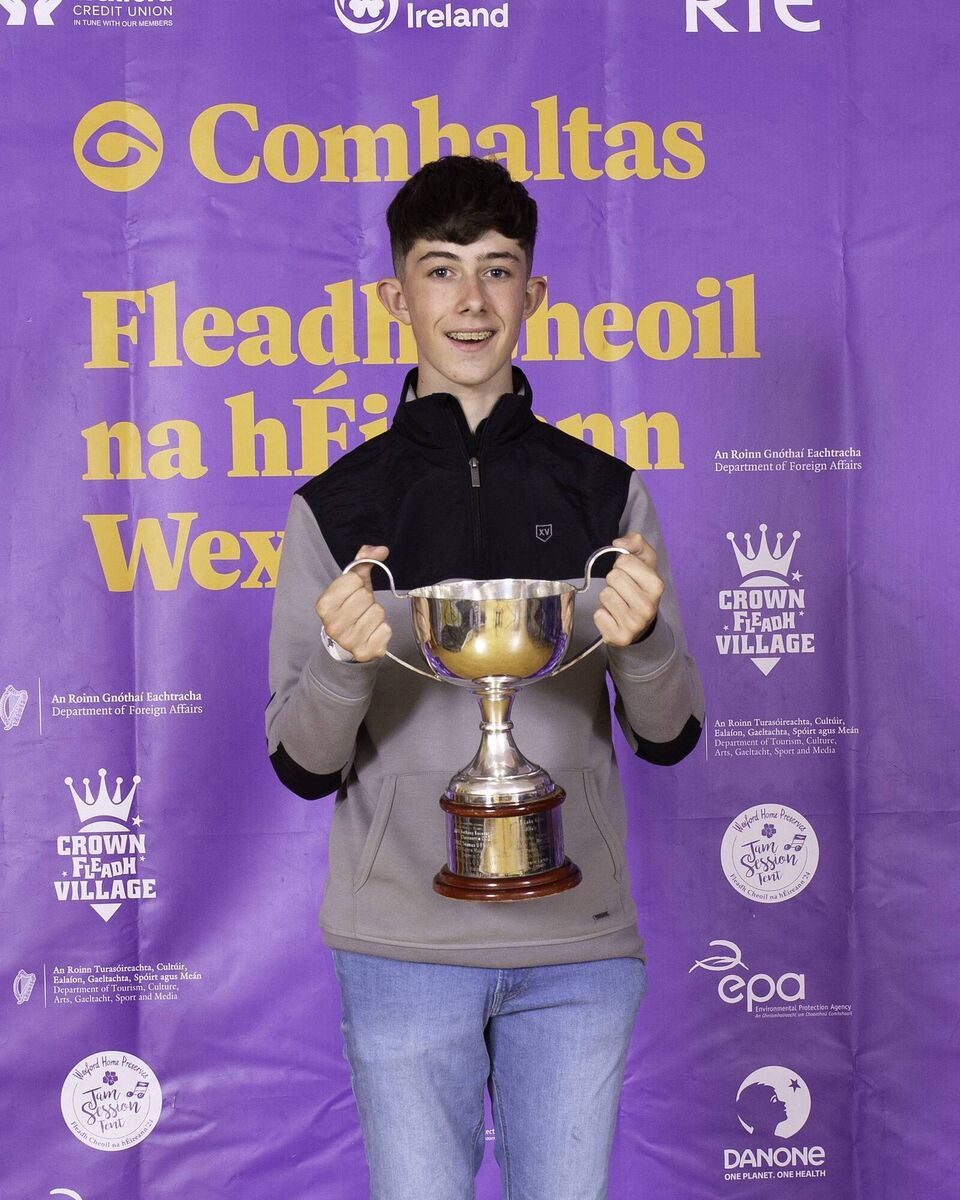 Seamus Ó Nualláin of CCÉ Baile Núis took first place in the J McGlynn Cup for English Singing (Men) (12-15 years).