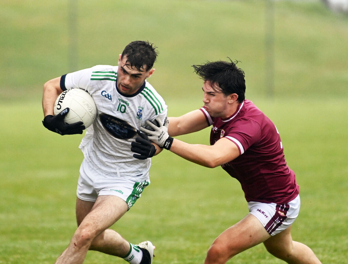 Ilen Rovers' Adrian O'Driscoll is tackled by Bishopstown's Nathan Gough in 2023. Picture: Eddie O'Hare