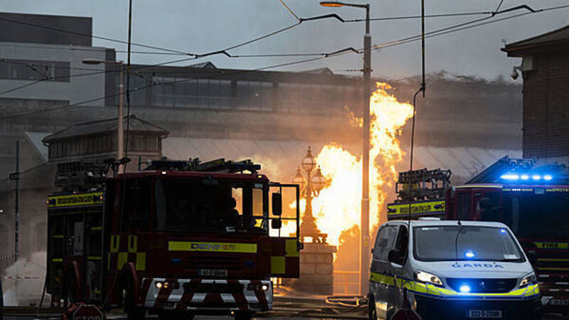 Firefighters tackle blaze at George's Dock in Dublin city centre Firefighters tackle blaze at George's Dock in Dublin city centre