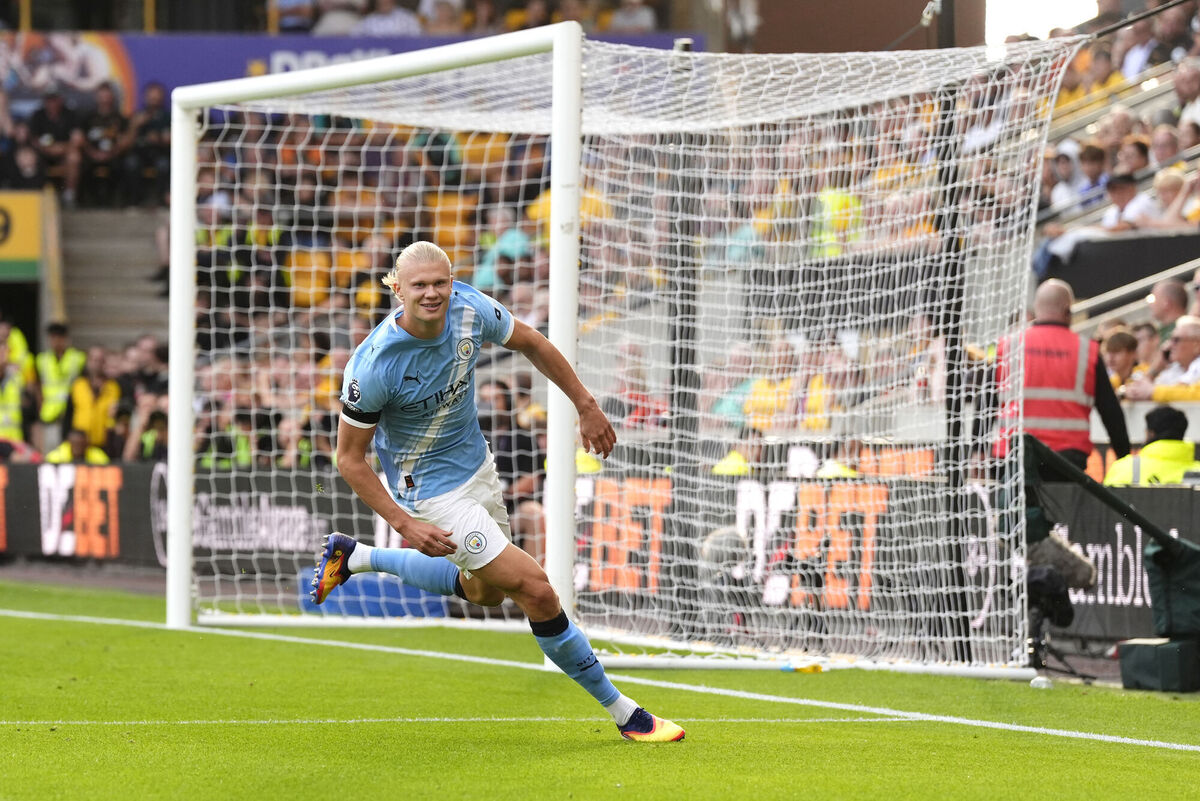 Manchester City's Erling Haaland celebrates scoring their side's third goal of the game during the Premier League match at Molineux Stadium, Wolverhampton. Picture: Nick Potts/PA Wire Manchester City's Erling Haaland celebrates scoring their side's third goal of the game during the Premier League match at Molineux Stadium, Wolverhampton. Picture: Nick Potts/PA Wire