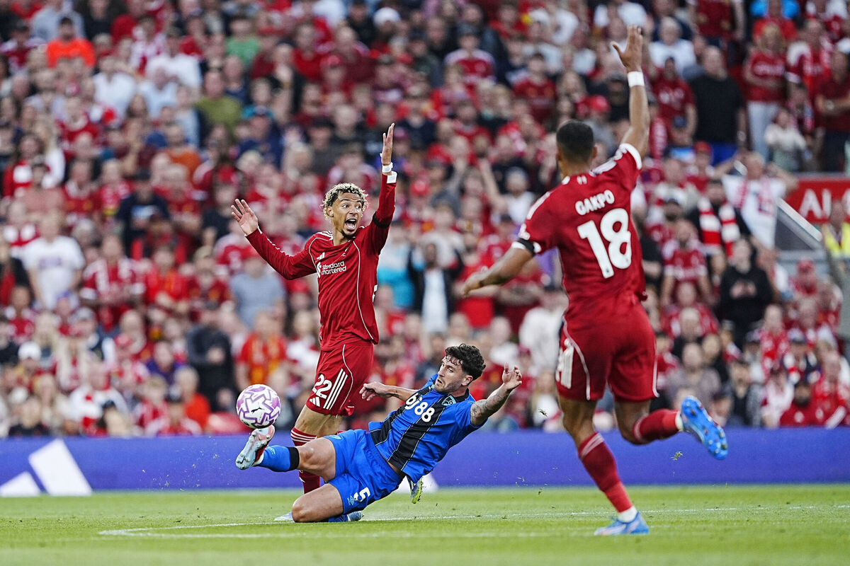 Liverpool's Hugo Ekitike (left) reacts after the hand ball of Bournemouth's Marcos Senesi during the Premier League match at Anfield, Liverpool. Picture: Peter Byrne/PA Wire. Liverpool's Hugo Ekitike (left) reacts after the hand ball of Bournemouth's Marcos Senesi during the Premier League match at Anfield, Liverpool. Picture: Peter Byrne/PA Wire.
