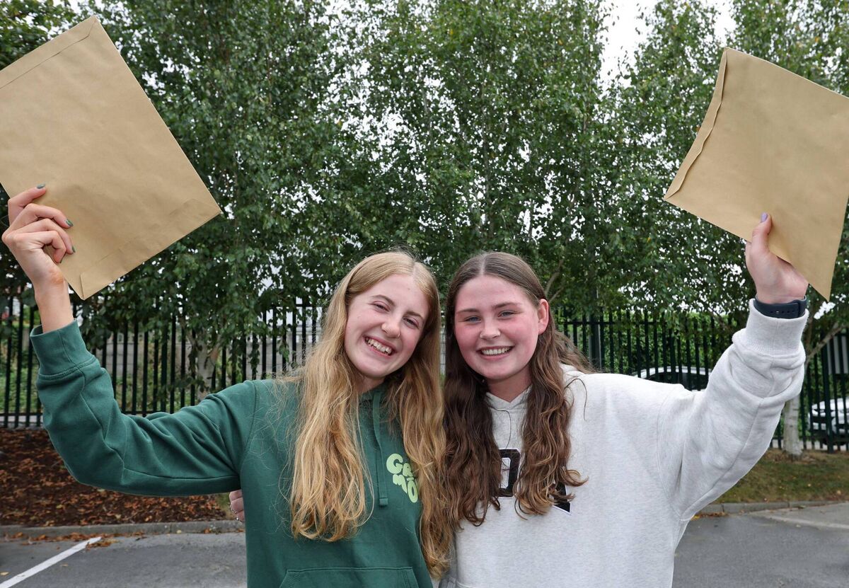  Pictured are, Caoimhe Buckley and Aideen Mullins, after receiving their 2025 Leaving Certificate results at Christ King Girls Secondary School, Half Moon Lane, South Douglas Road, Cork. Picture: Jim Coughlan.