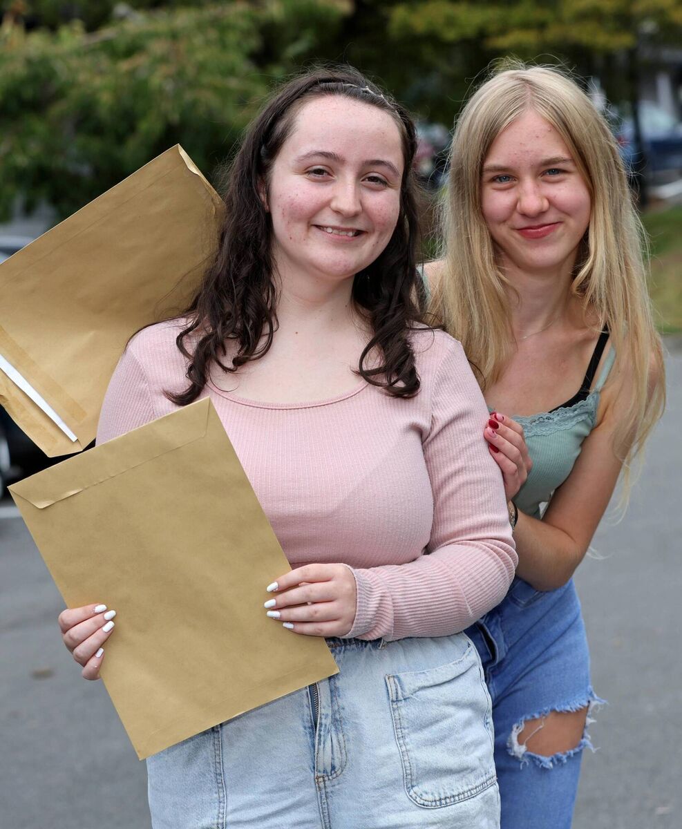 Pictured are, Sarah Walsh and Sintija Jakubauskaite, after receiving their 2025 Leaving Certificate results at Christ King Girls Secondary School, Half Moon Lane, South Douglas Road, Cork. Picture: Jim Coughlan.