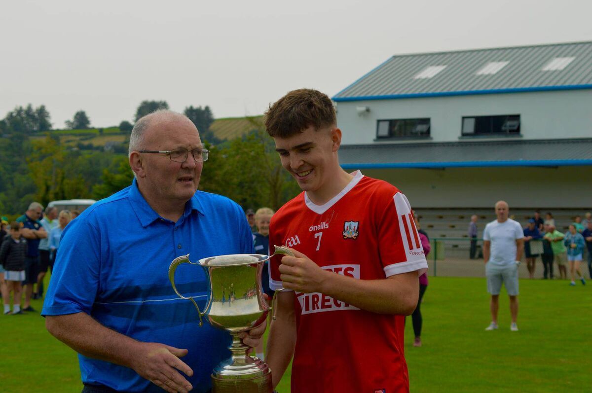 Cork U16 football captain Peadar Kelly accepting the trophy after beating Kerry by six points. Cork U16 football captain Peadar Kelly accepting the trophy after beating Kerry by six points.