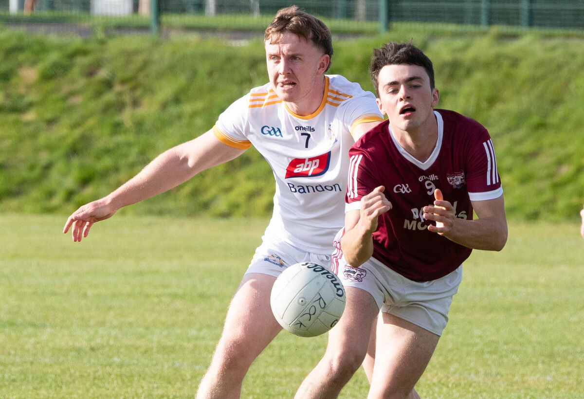 Ciaran Curtin of Rockchapel tussles for possession with Bandon's Jonathon Mulcahy. Picture: Howard Crowdy Ciaran Curtin of Rockchapel tussles for possession with Bandon's Jonathon Mulcahy. Picture: Howard Crowdy