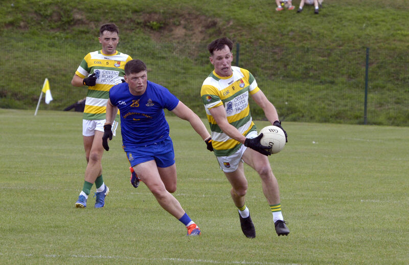 Carbery Rangers' Brian Hodnett is challenged by Cillian Myers-Murray of St Finbarr's. Picture: Denis Boyle Carbery Rangers' Brian Hodnett is challenged by Cillian Myers-Murray of St Finbarr's. Picture: Denis Boyle