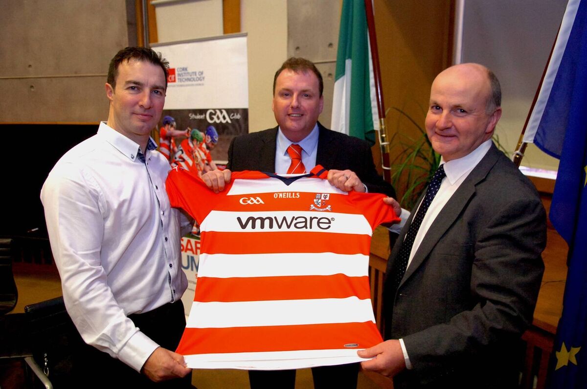 Launch of the VMware sponsorship of CIT GAA in 2013. John Dolan, VP Global Tech Support, VMware with Keith Ricken, GAA Development Officer and Mick Loftus, Head of Faculty, Engineering and Science with the new sponsored jersey on show. Picture: Larry Cummins Launch of the VMware sponsorship of CIT GAA in 2013. John Dolan, VP Global Tech Support, VMware with Keith Ricken, GAA Development Officer and Mick Loftus, Head of Faculty, Engineering and Science with the new sponsored jersey on show. Picture: Larry Cummins