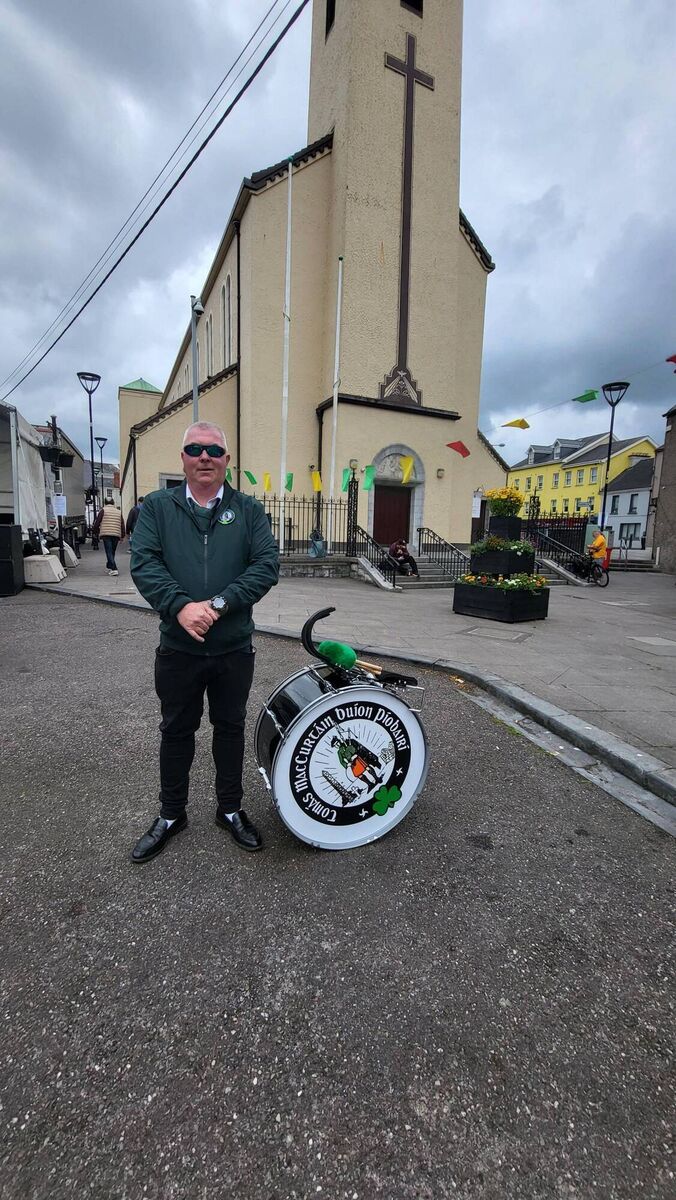 Noel Raymond, drum major for the Tomàs MacCurtain pipe band, getting ready for the Blackpool Block Party on Sunday. Noel Raymond, drum major for the Tomàs MacCurtain pipe band, getting ready for the Blackpool Block Party on Sunday.
